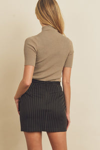 Black Pinstripe  Mini Skirt With Zipper Closure At The Back Online