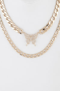 Gold Small Rhinestone Butterfly Choker Double Layered Separate Jewelry
