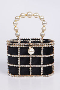 Pearl Satin Clutch Handbag With Heavy Gold Detail Handle Online